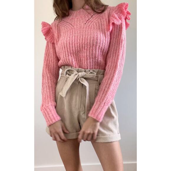 Greylin Womens Ruth Ruffle Shoulder Chunky Knit Sweater‎ in Pink Sz S | Feminine - Picture 9 of 15